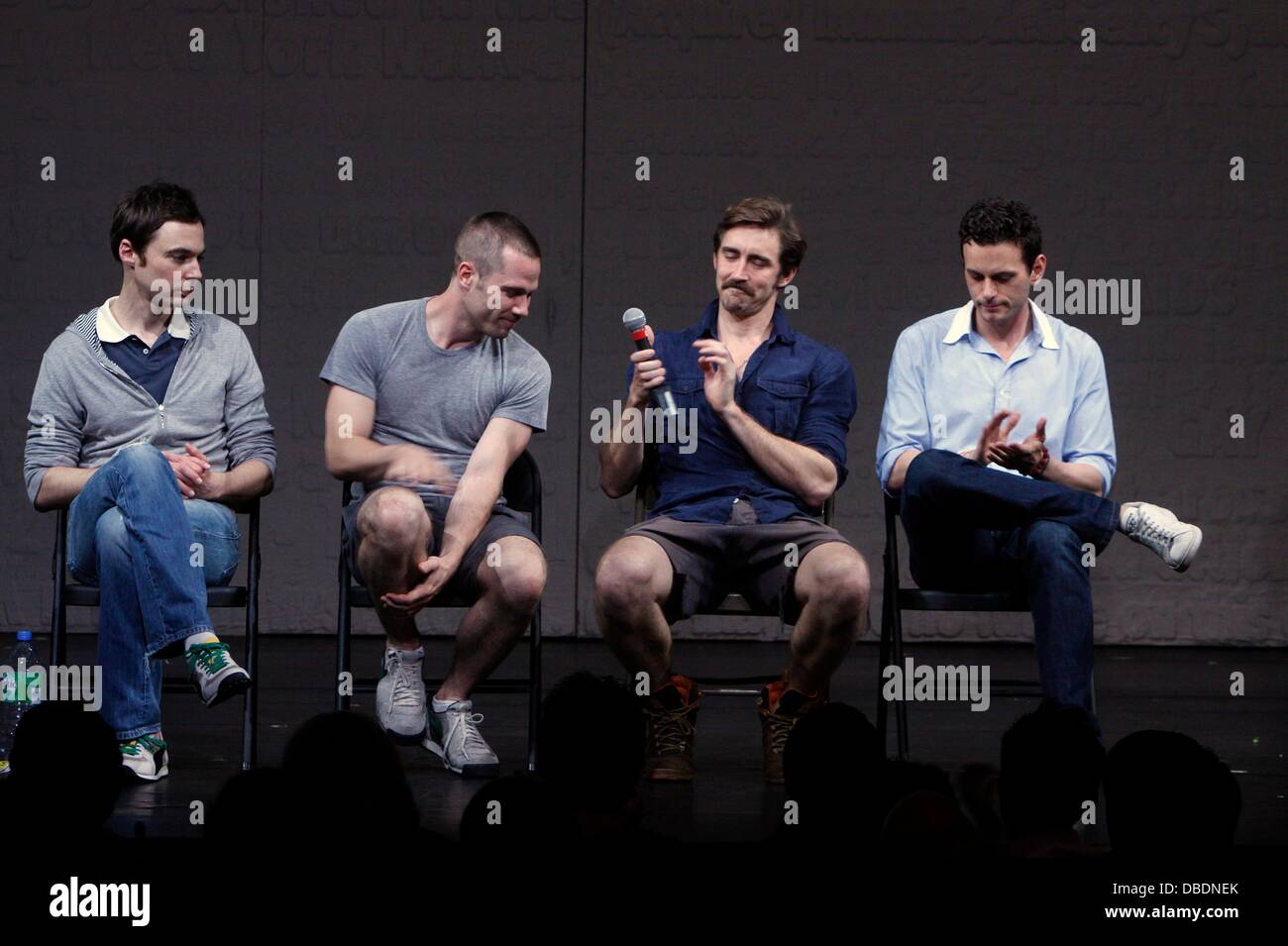 Jim Parsons, Luke Macfarlane, Lee Pace and Wayne Alan Wilcox Post-show talk back with the cast of the Broadway production 'The Normal Heart' at the Golden Theatre New York City, USA - 26.05.11 Stock Photo
