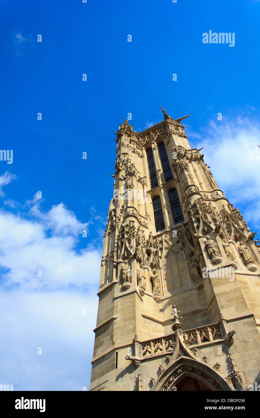 Saint-Jacques Tower is the only remain of the Saint-Jacques-de-la-Boucherie church in Paris, France. Stock Photo