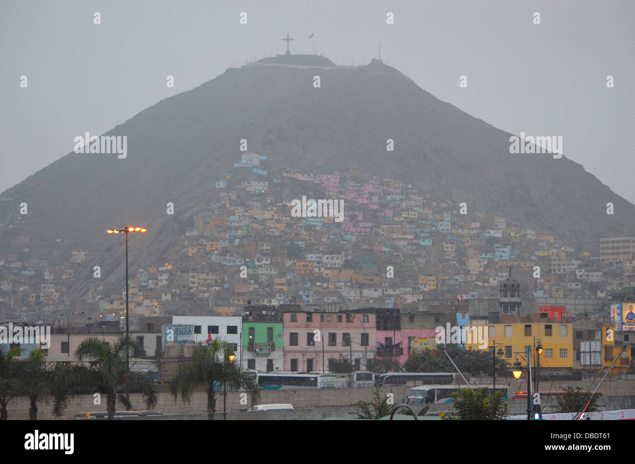 Colourful housing on the Cerro San Cristobal, Lima, Peru Stock Photo