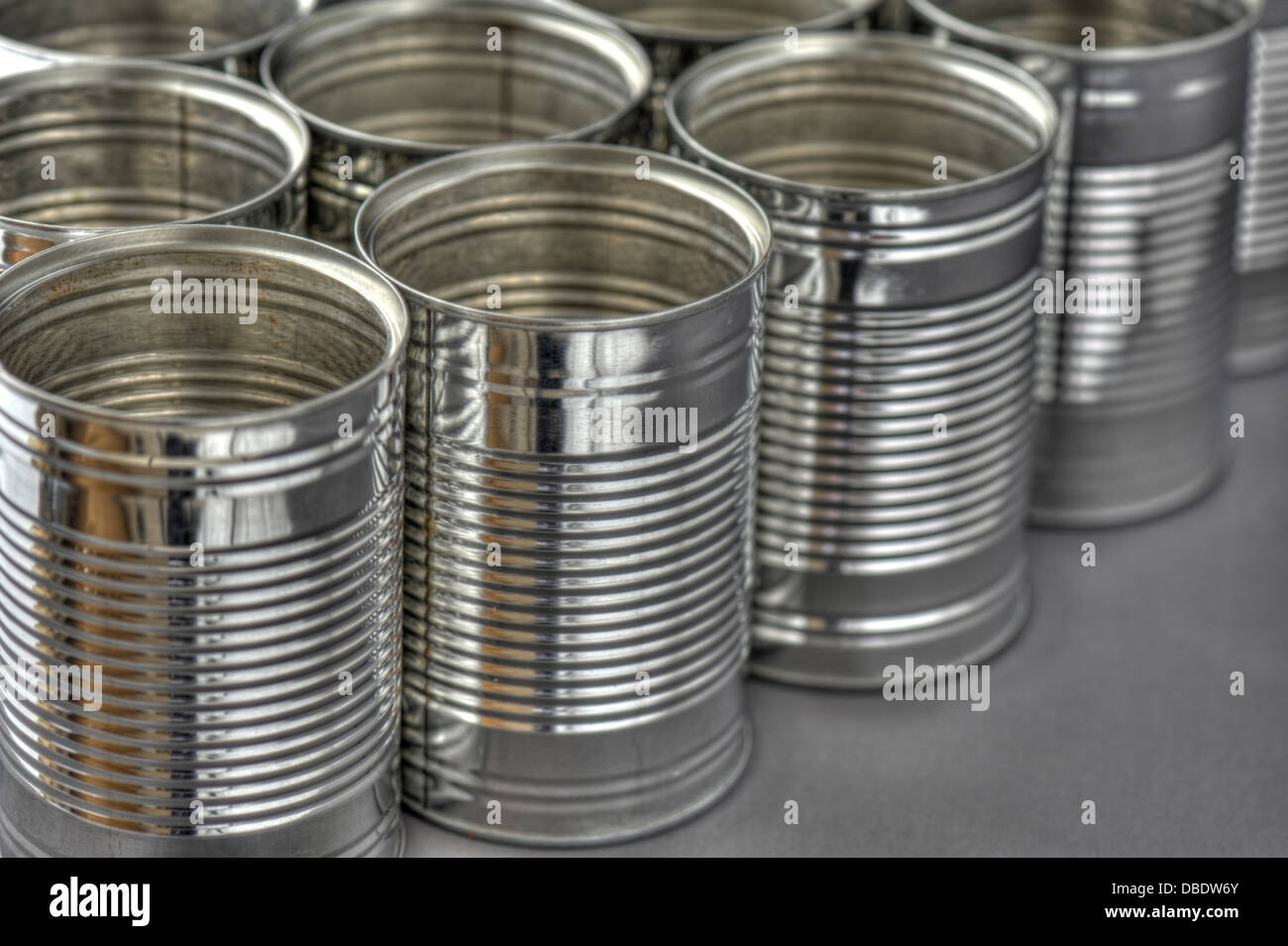 Close-up of empty food cans Stock Photo