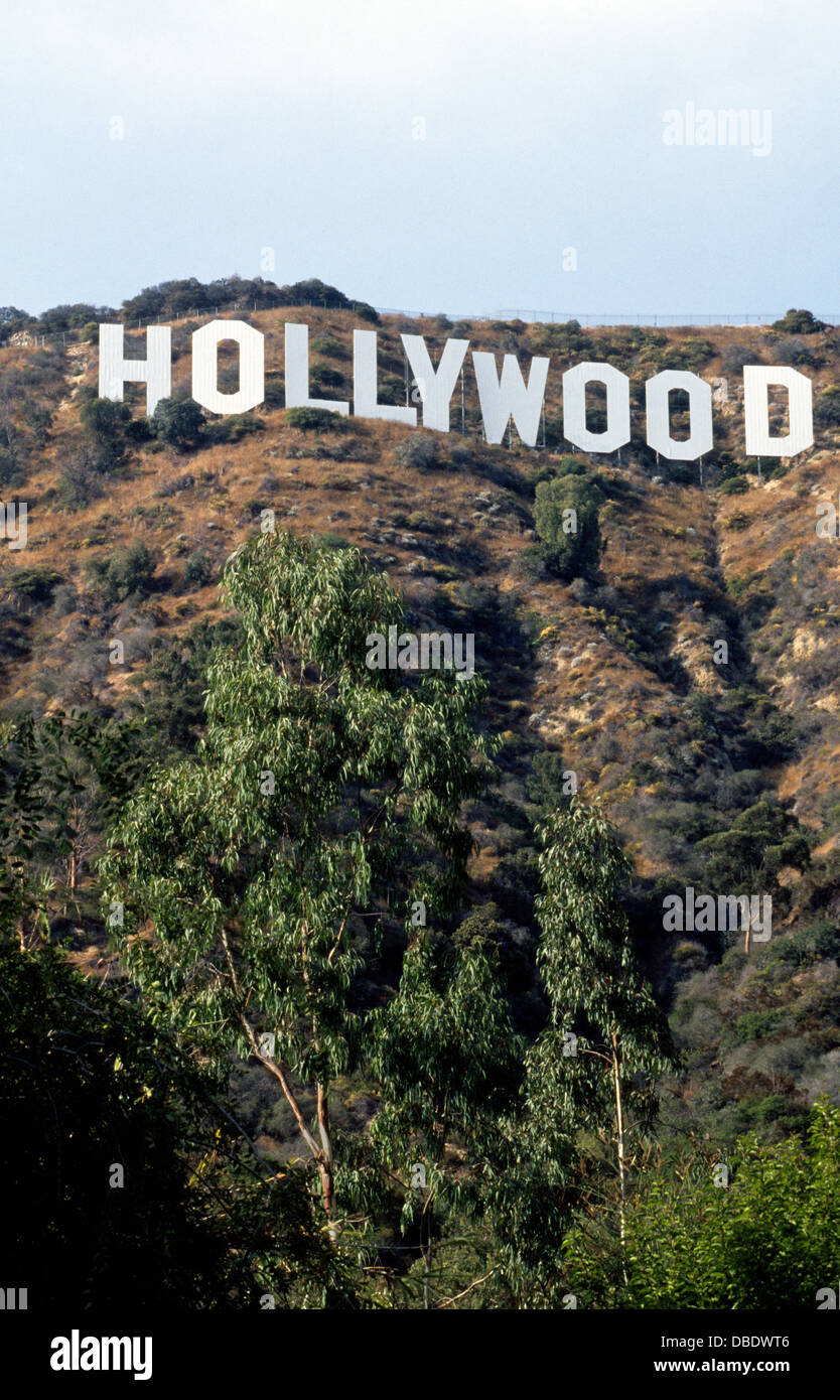 A landmark in Los Angeles, California, USA, is the HOLLYWOOD sign, originally erected in 1923 as an outdoor advertisement for a housing development. Stock Photo