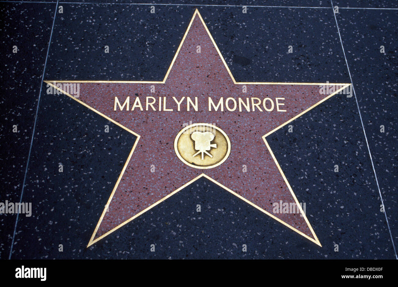 Movie star Marilyn Monroe is one of more than 2,500 celebrities who have been honored with a star on the Hollywood Walk of Fame in California, USA. Stock Photo