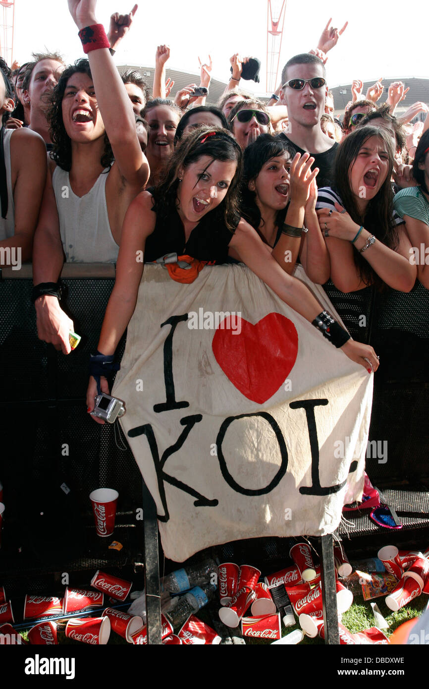 Kings of Leon audience at the Big Day Out Festival, Sydney Showground, Sydney, Australia. Stock Photo