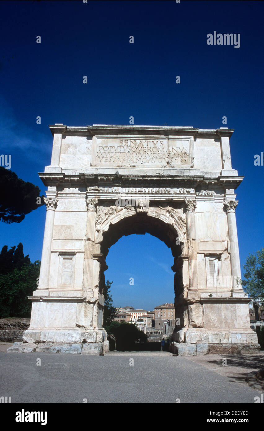 The Arch of Titus is a triumphal arch located on the Via Sacra Stock ...