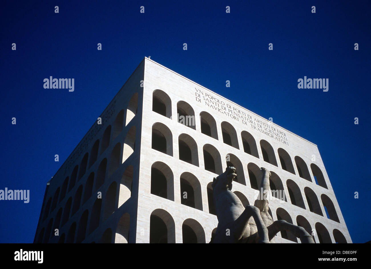 The Palazzo della Civiltà del Lavoro is a building in Rome symbol of Italian Fascist architecture. Stock Photo