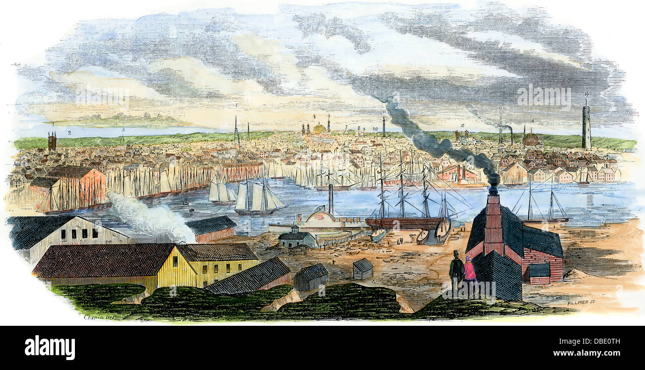View of Baltimore, Maryland, from Federal Hill, 1850s. Handcolored