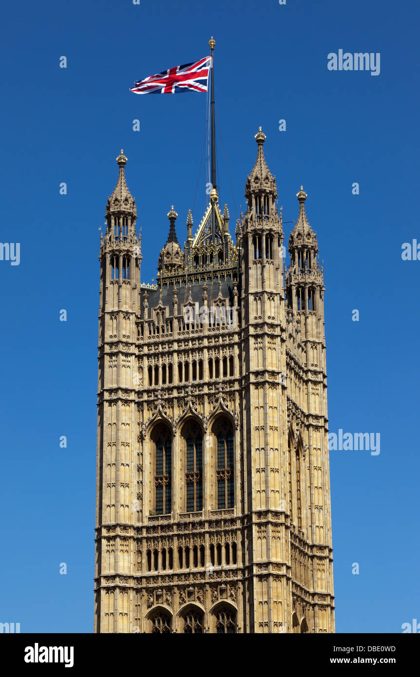 Close-up image of the Victoria Tower, Palace of Westminster, London Stock Photo