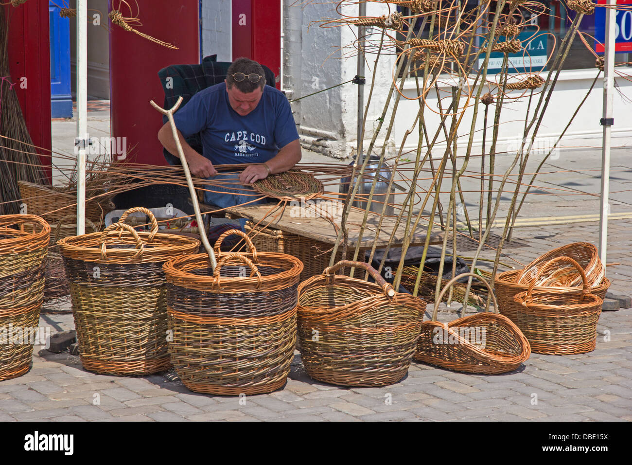 Baskets and Basket weaver on Craft Market, Ludlow Stock Photo Alamy