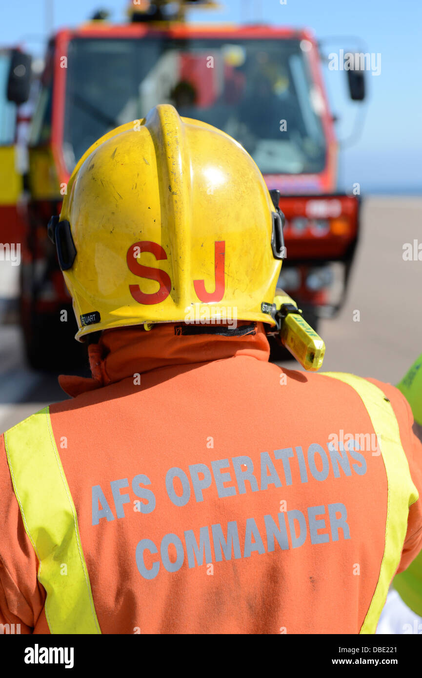 Sumburgh Fire Crew on exercise at Sumburgh Airport Shetland Scotland Stock Photo