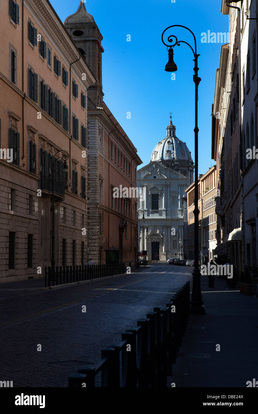 The Renaissance Street, next to Piazza Navona, ends opposite the church of St. Andrea della Valle. Stock Photo