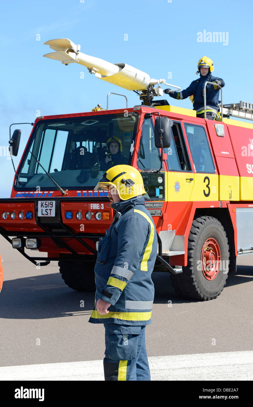 Sumburgh Fire Crew on exercise at Sumburgh Airport Shetland Scotland Stock Photo
