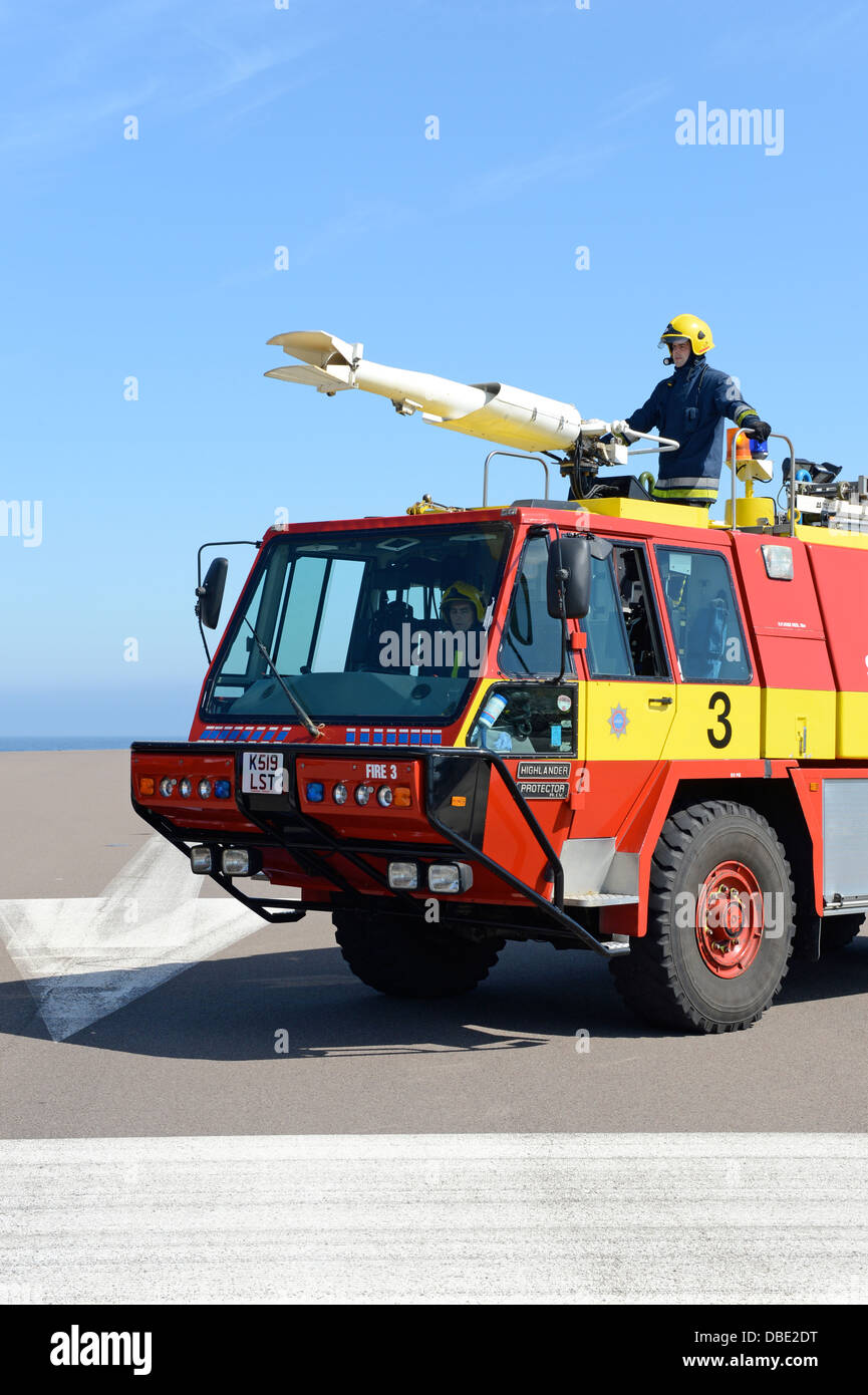 Sumburgh Fire Crew on exercise at Sumburgh Airport Shetland Scotland Stock Photo