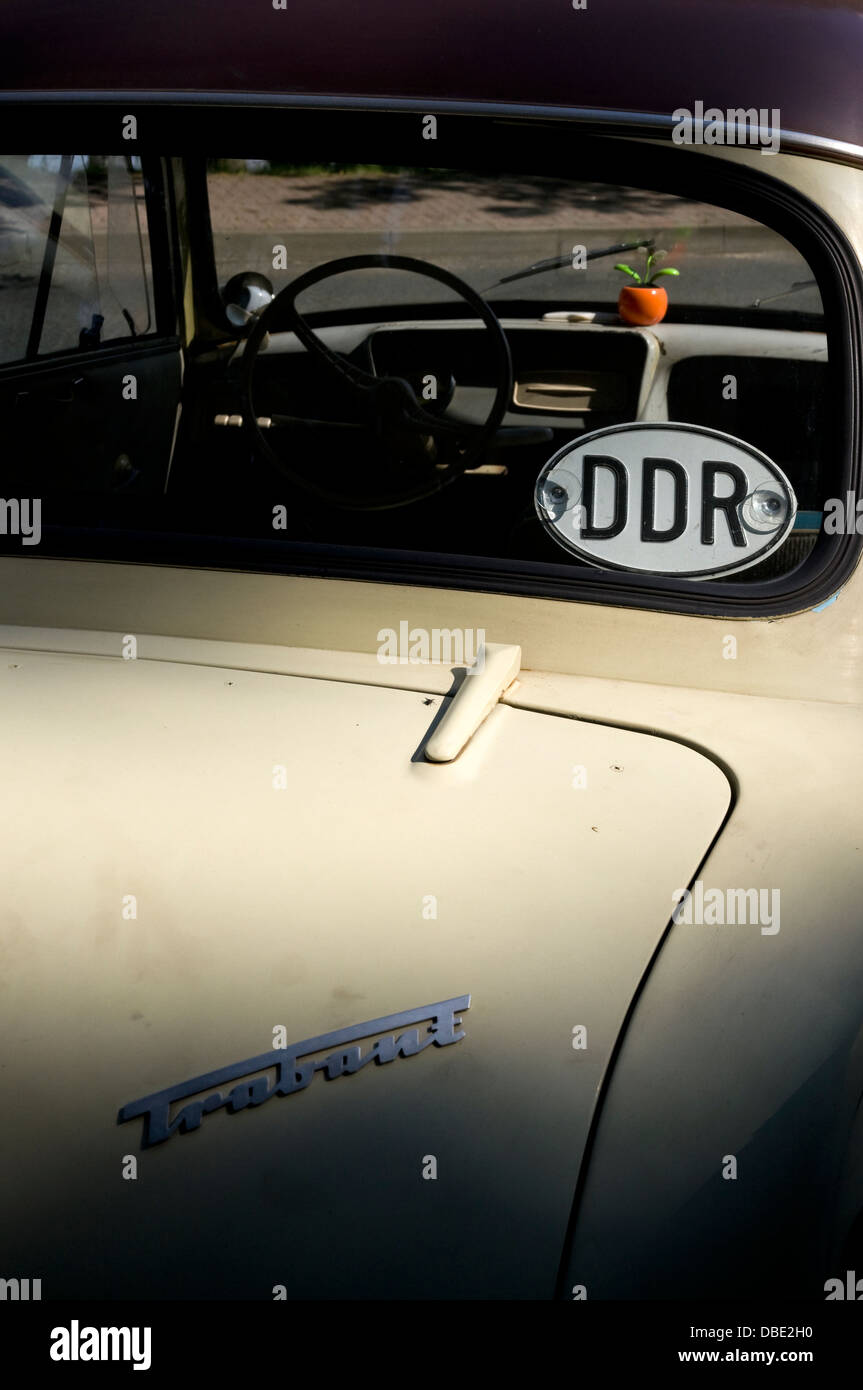 Historic Trabant automobile with DDR sign in rear window, Germany, Europe. Stock Photo