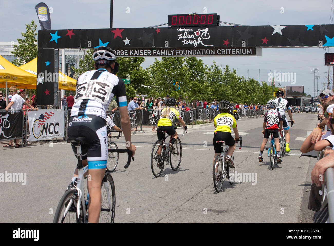 'Tulsa Tough' bike races in the Brady district of downtown Tulsa, OK.  June 2013. Stock Photo
