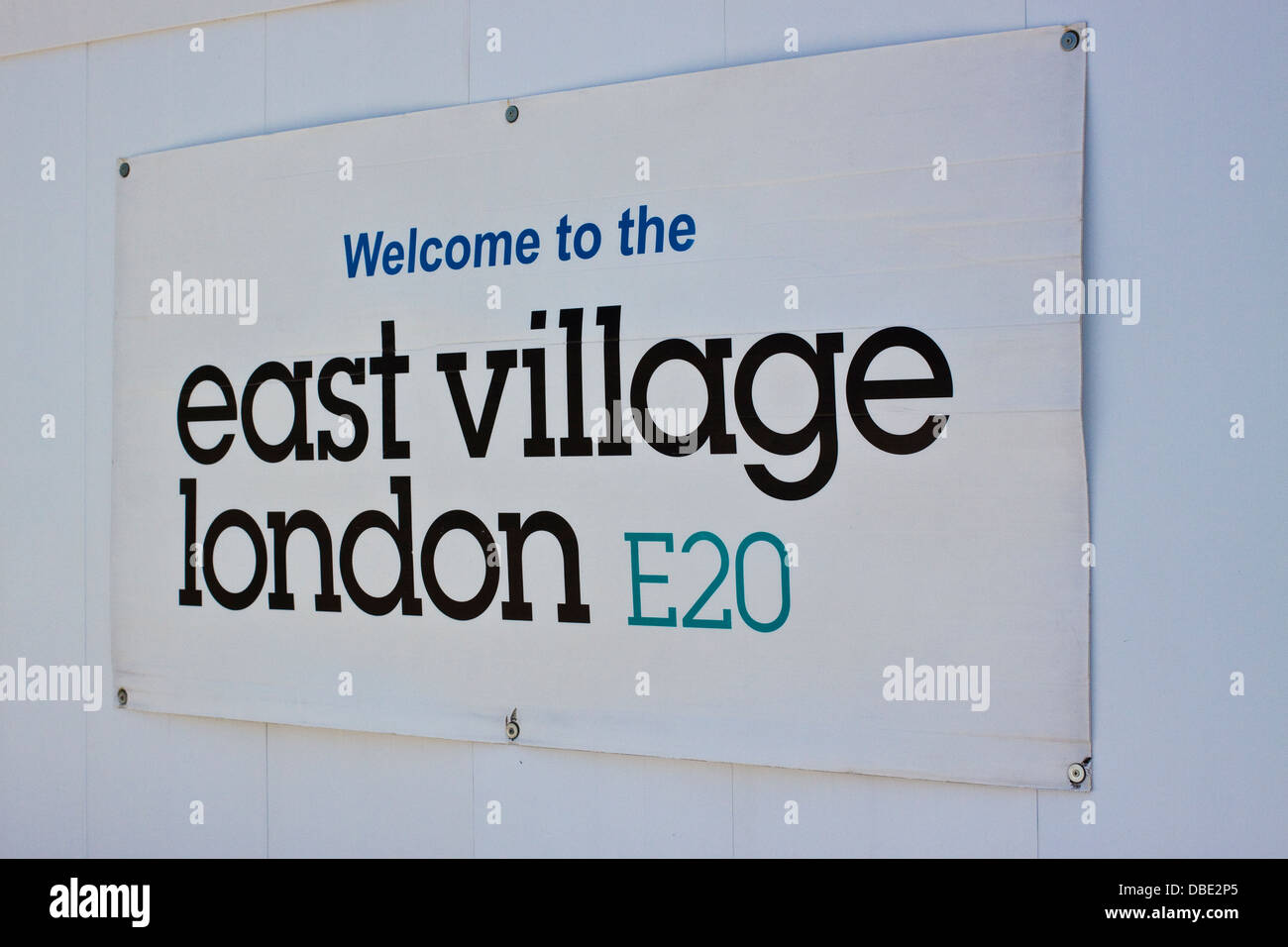 Welcome to the east village london E20 sign on Celebration avenue, Stratford London Stock Photo