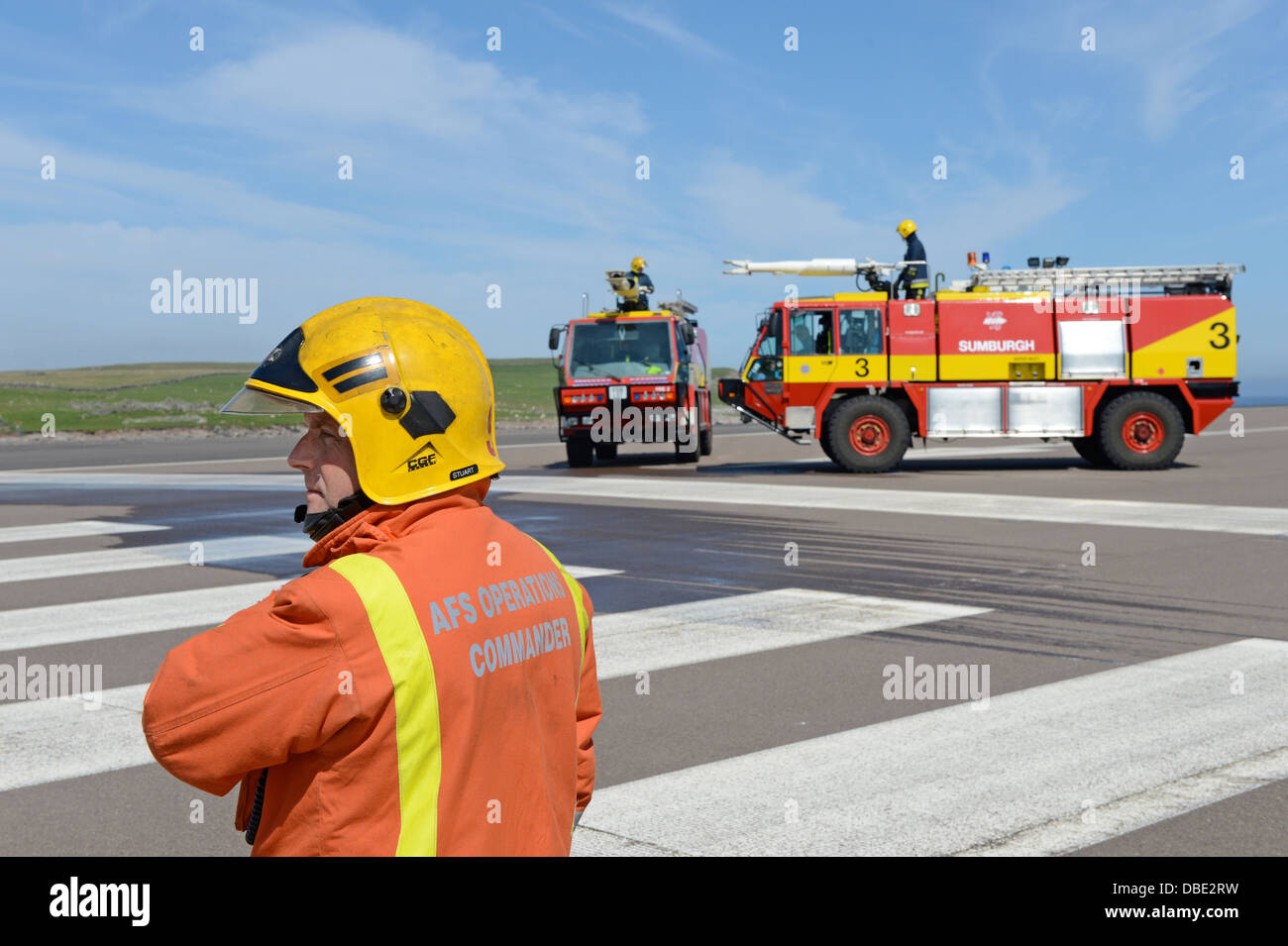 Sumburgh Fire Crew on exercise at Sumburgh Airport Shetland Scotland Stock Photo