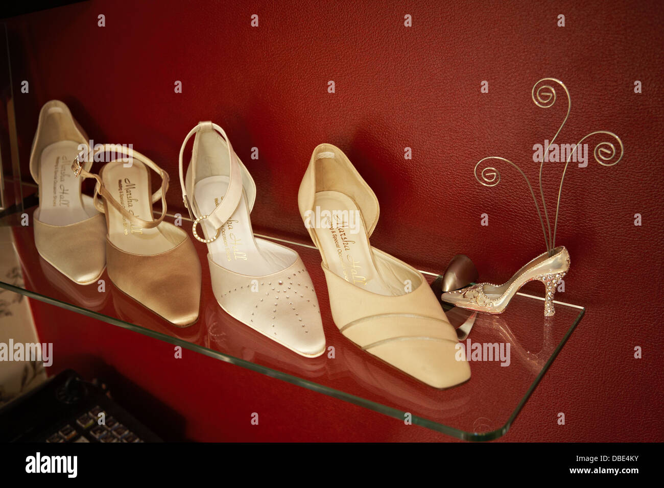 A selection of hand crafted Bridal shoes on display in Marsha Hall's shoe  shop in Bookham, Surrey Stock Photo - Alamy