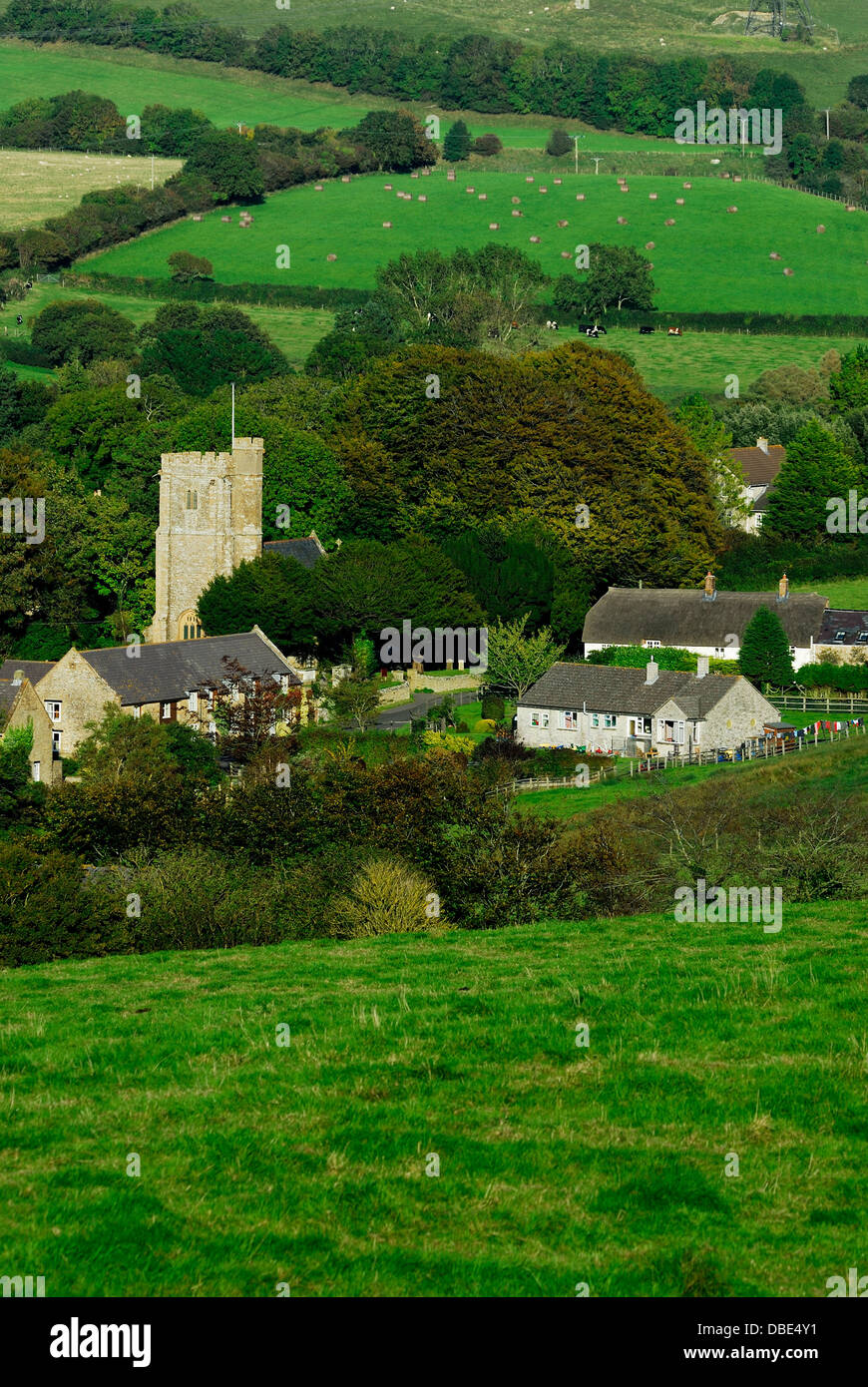 A view of Askerswell, a rural Dorset village surrounded by farmland UK Stock Photo