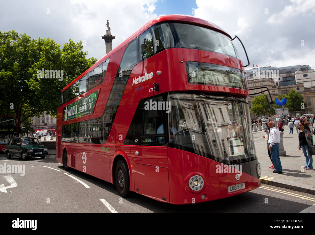 New 'Routemaster' bus in Trafalgar Square, London Stock Photo