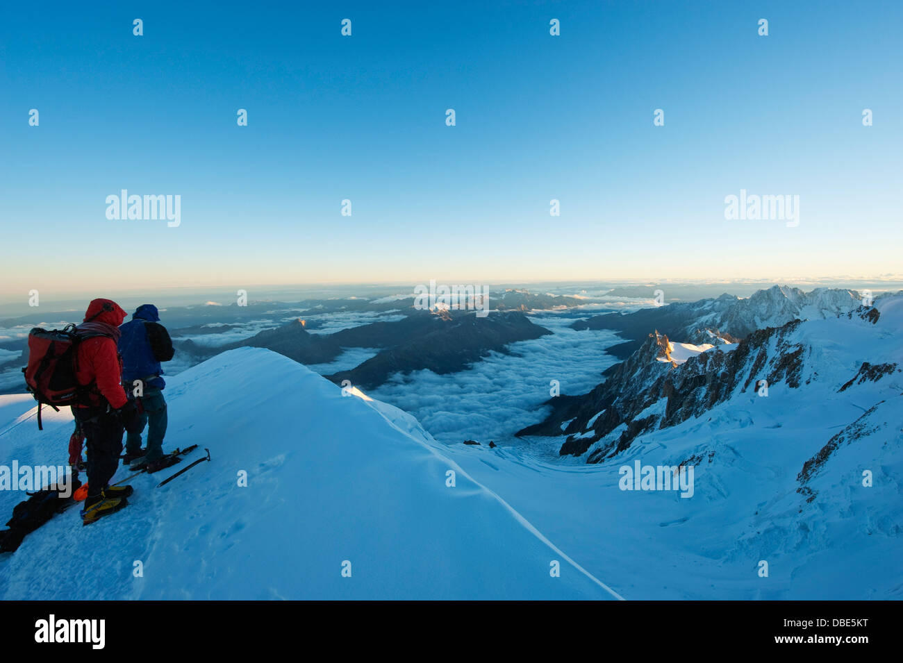 view to Aiguille du Midi cable car station, Mont Blanc range, Chamonix ...