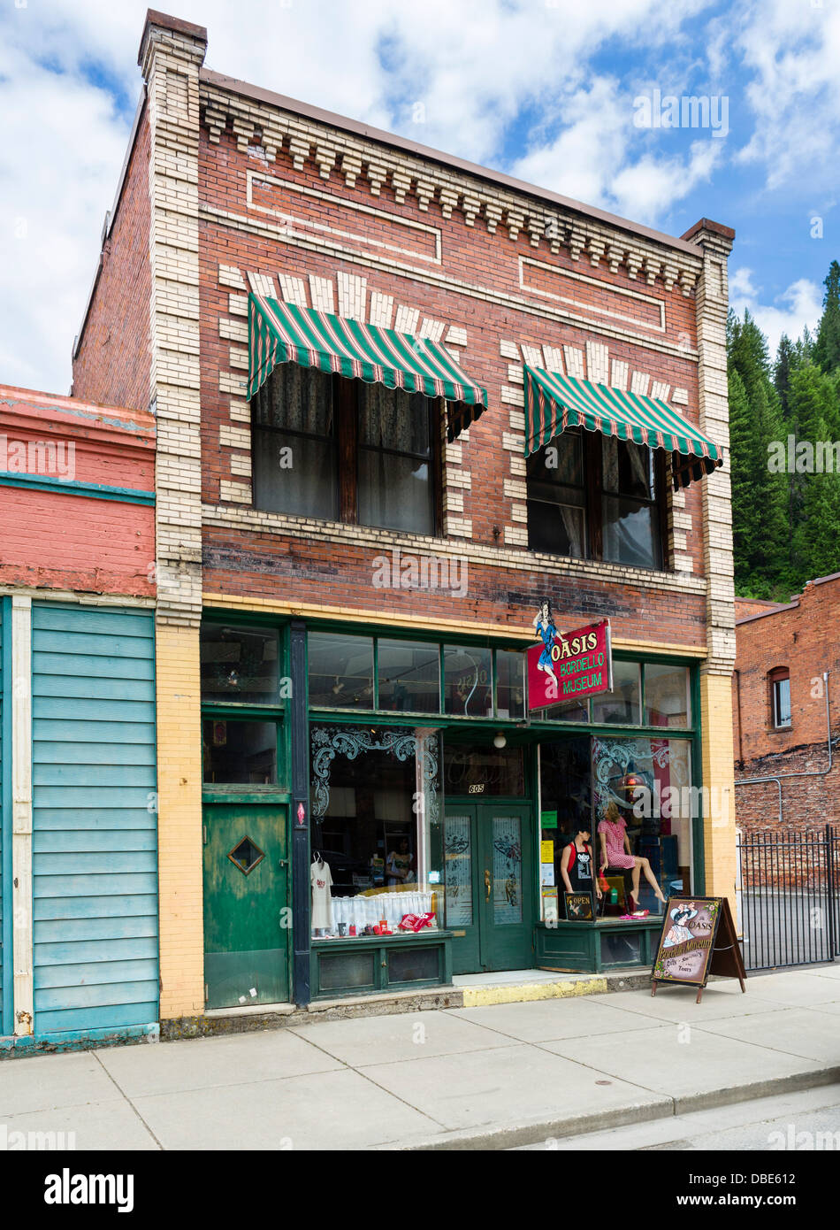 Oasis Bordello Museum on Cedar Street in the historic old silver mining town of Wallace, Idaho, USA Stock Photo