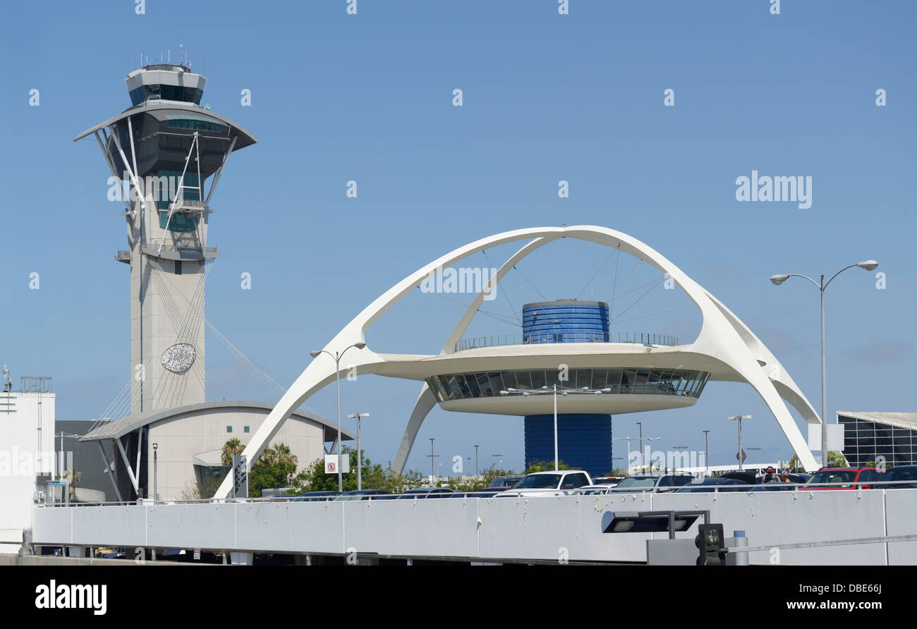 Los Angeles International Airport with control tower and Theme Building Stock Photo