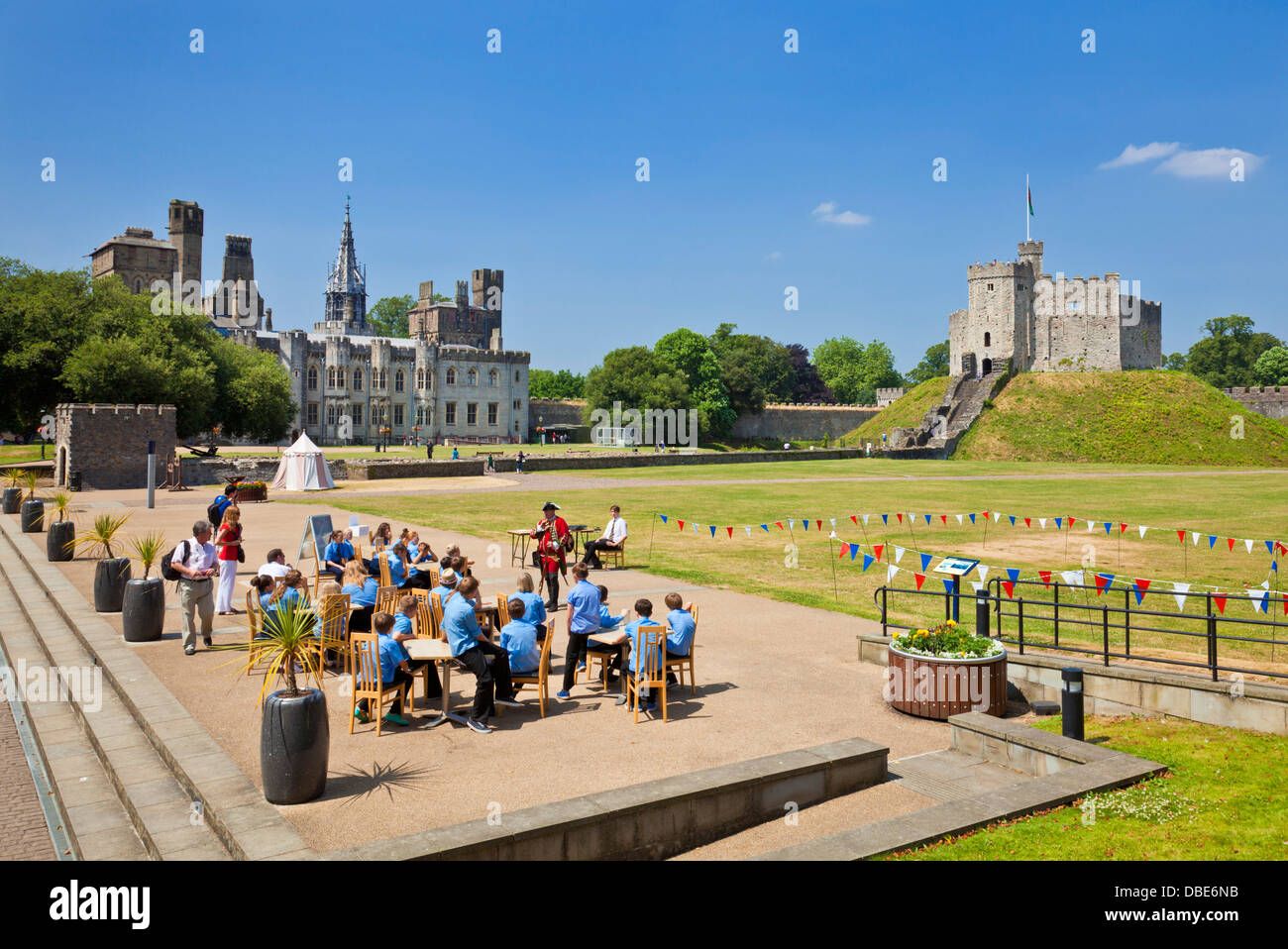 inside the grounds of Cardiff Castle and gothic mansion with the Norman Keep Cardiff South Glamorgan Wales UK GB EU Europe Stock Photo