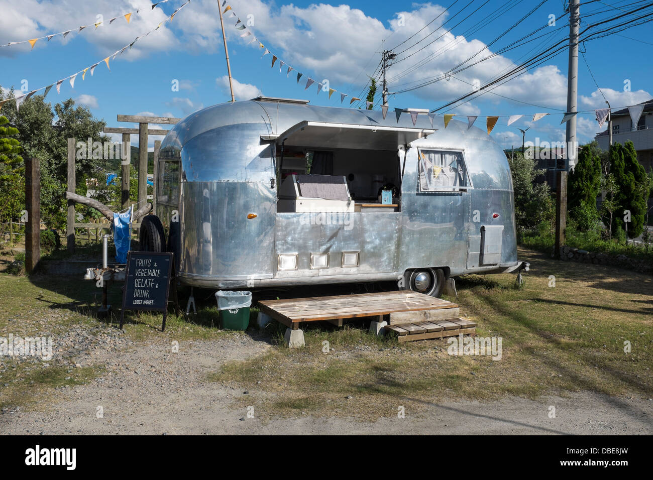 Classic American Airstream caravan used as an ice cream shop Kyushu Japan Stock Photo