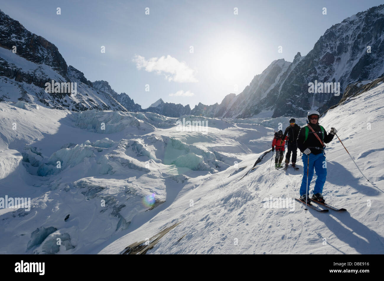 Europe, France, French Alps, Haute-Savoie, Chamonix Valley, Col du Passon off piste ski touring area (MR) Stock Photo