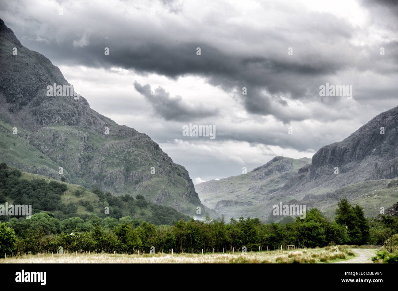 SNOWDONIA NATIONAL PARK, Wales - The rugged landscape of the mountains in the north of Snowdonia National Park, Wales, along the beautiful A4086 road. Stock Photo