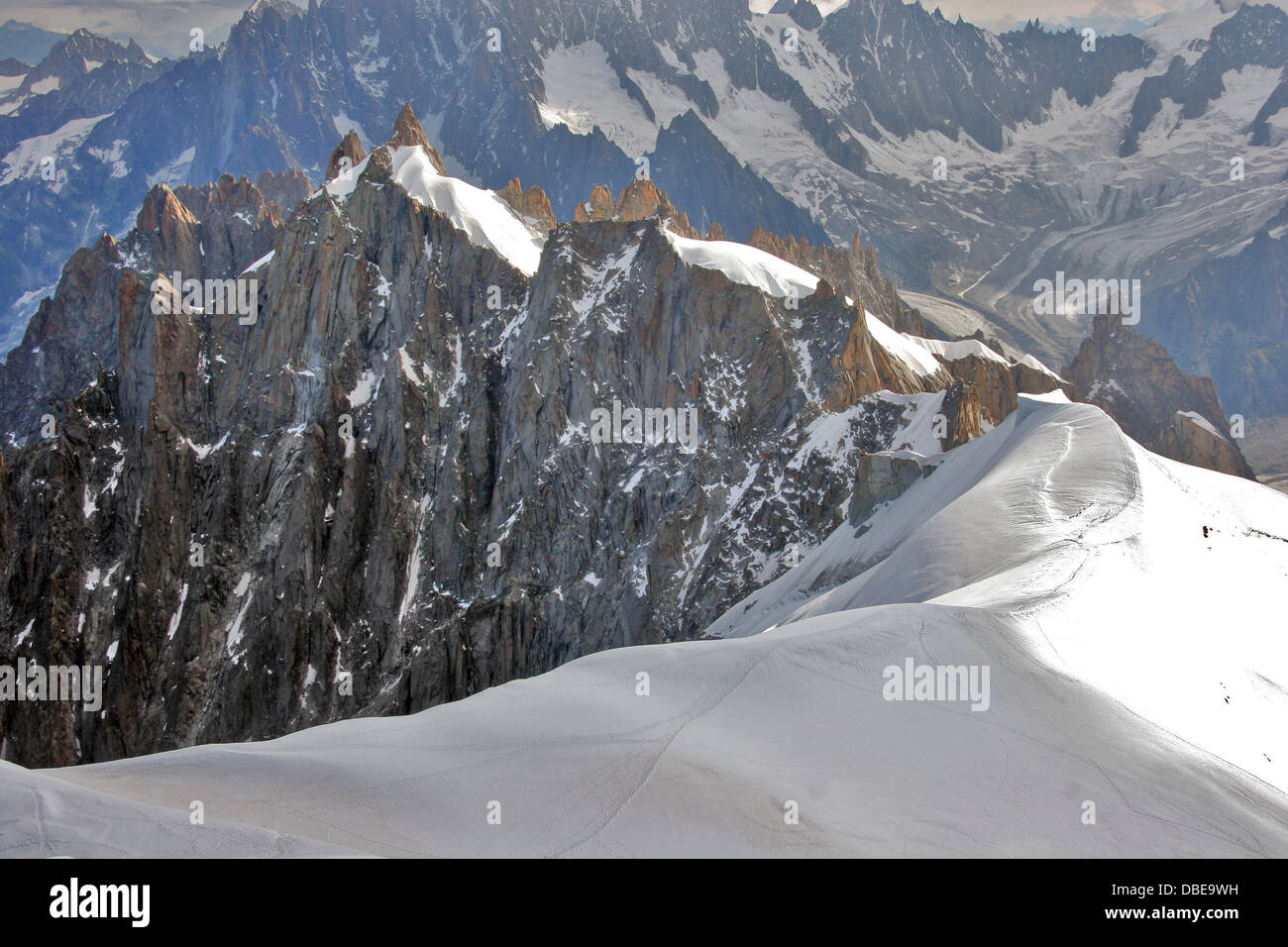 Aiguille du Midi (3,842 m) Mont Blanc massif in the French Alps.North ...