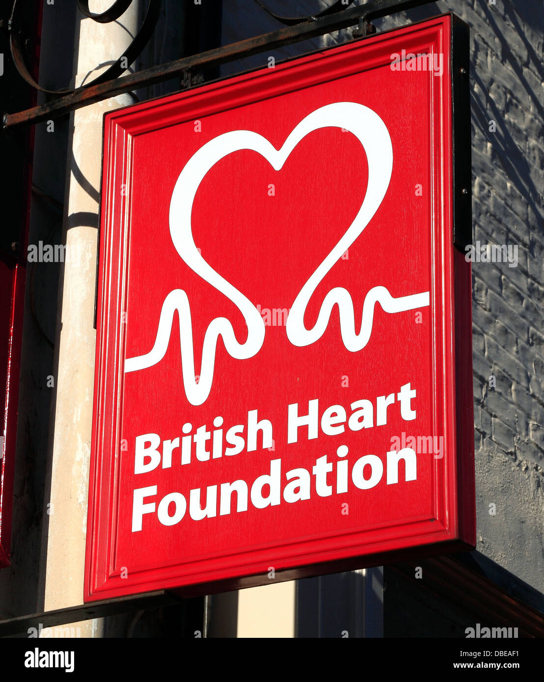 British Heart Foundation, sign, logo, shop signs England UK Stock Photo