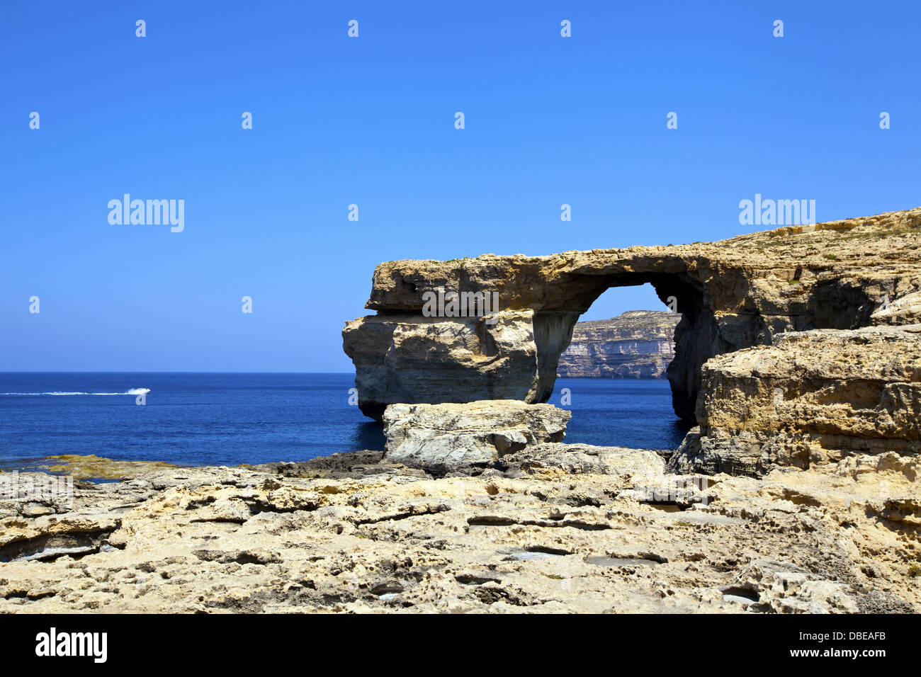 Famous tourist attraction Azure Window, famous stone arch on Gozo island, Malta Stock Photo