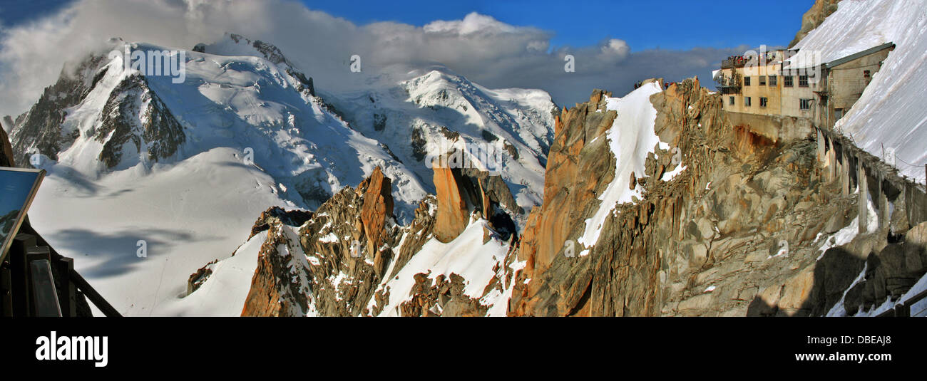 Panorama the Aiguille du Midi (3,842 m) in the Mont Blanc massif in the ...