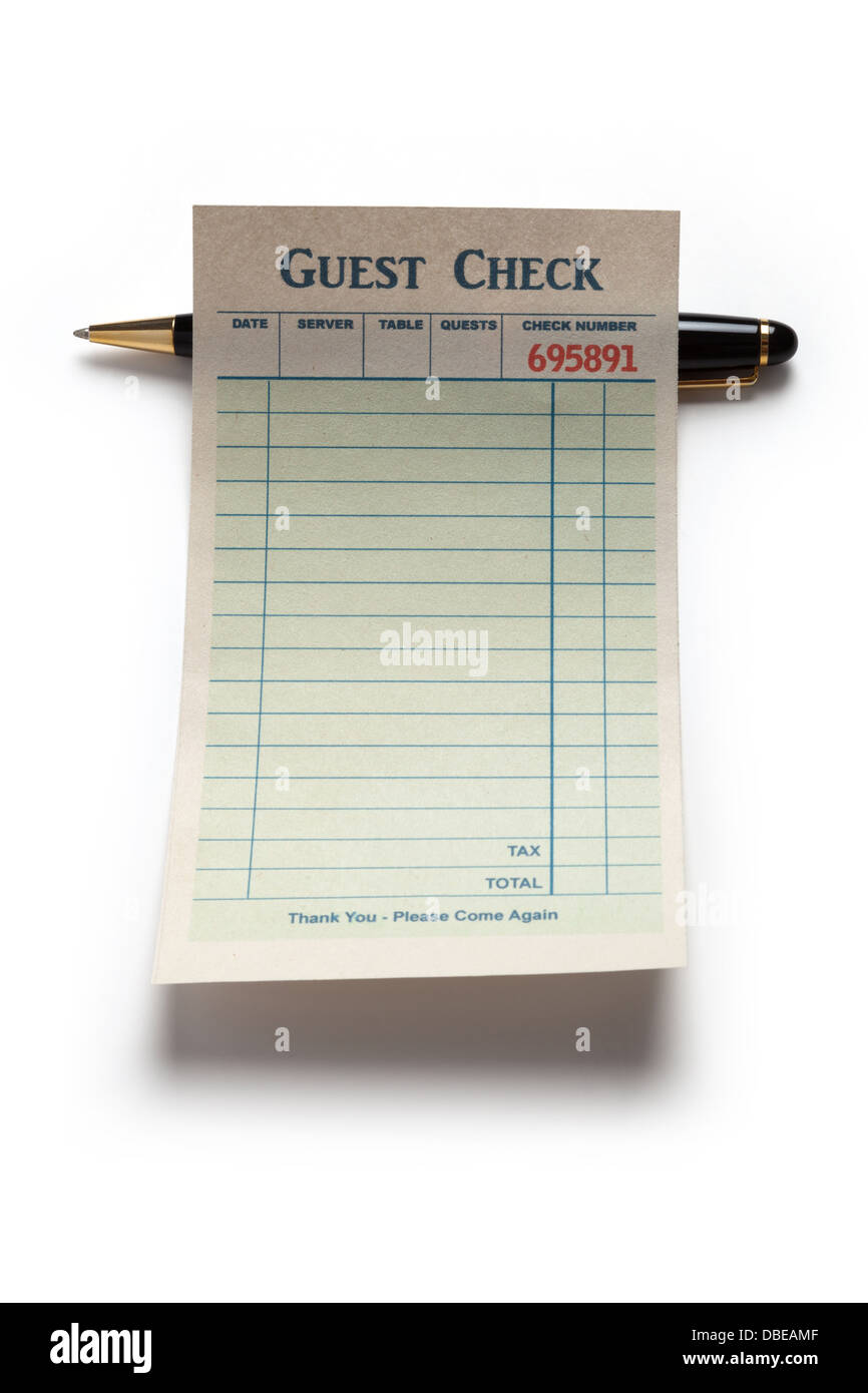 Blank Guest Check And Pen Concept Of Restaurant Expense Stock