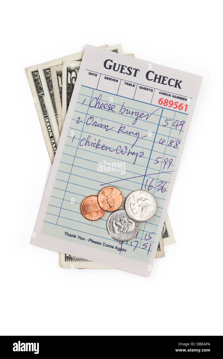 Guest Check and dollar, concept of restaurant expense Stock Photo Alamy