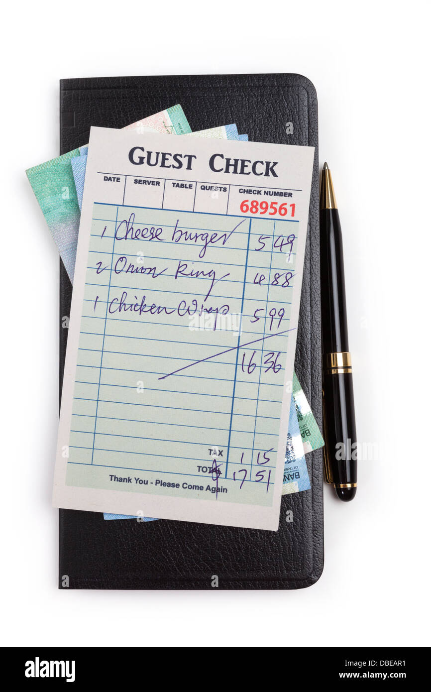 Guest Check and dollar, concept of restaurant expense Stock Photo Alamy