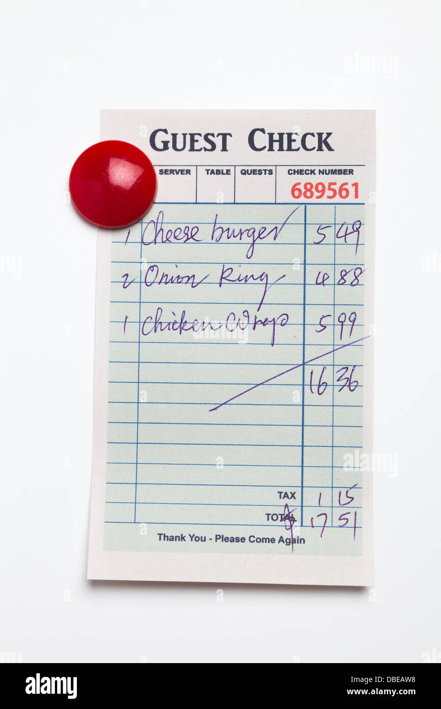 Guest Check, concept of restaurant order. Stock Photo