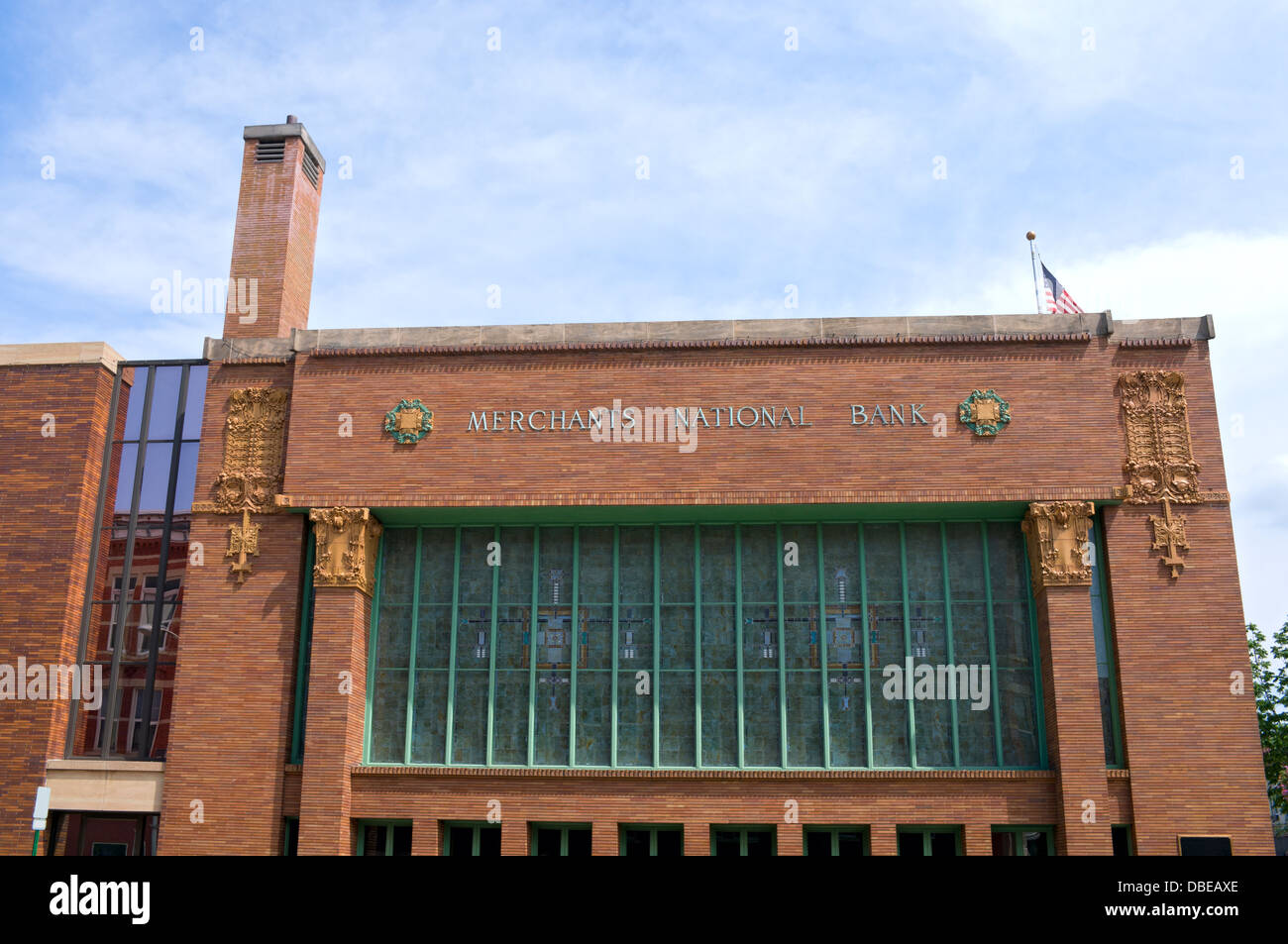 historic bank building in downtown winona minnesota of prairie school