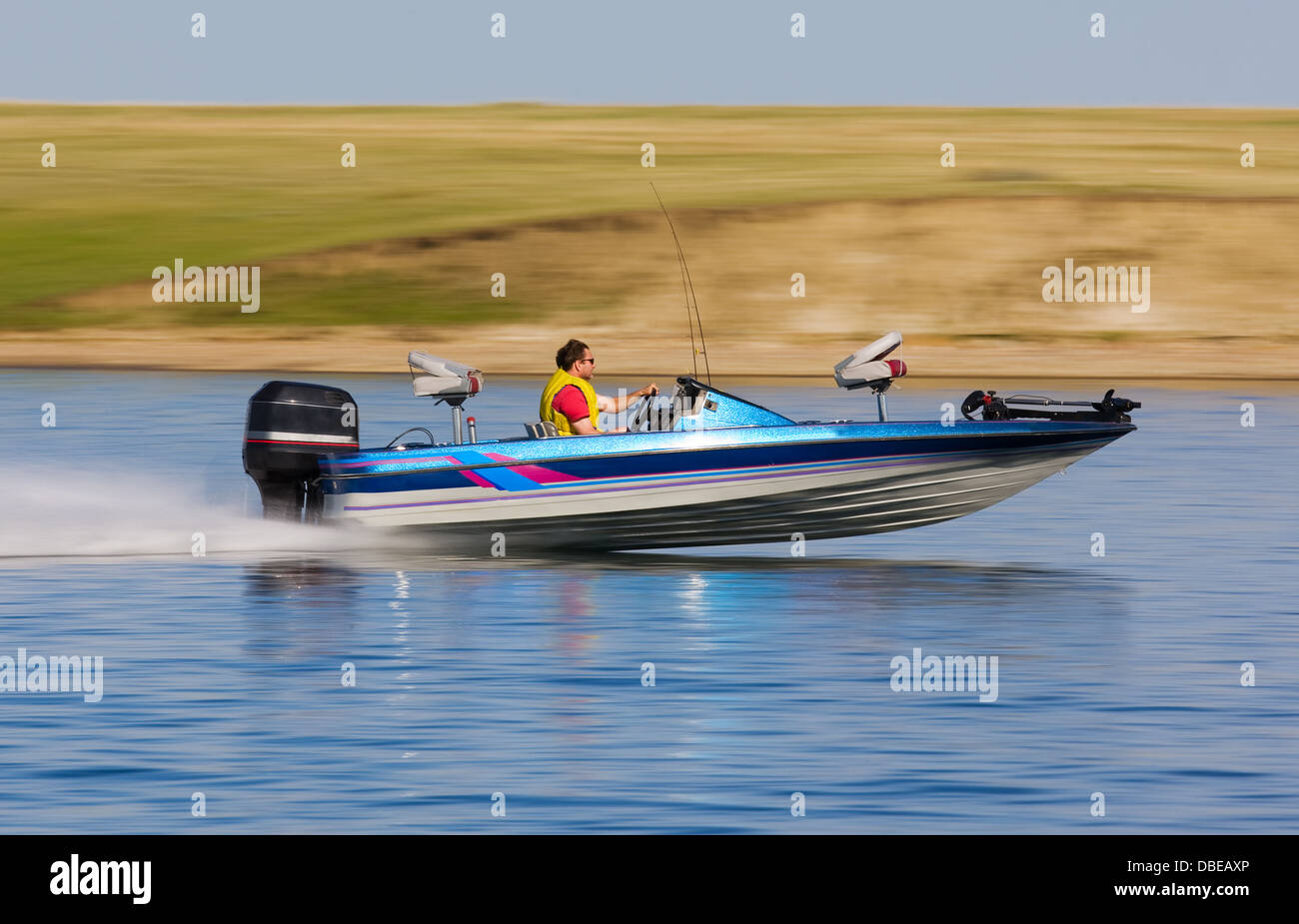 fast bass boat speeding to the fishing hole Stock Photo