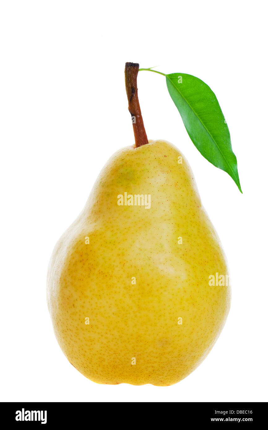 A juicy ripe golden pear on white background Stock Photo