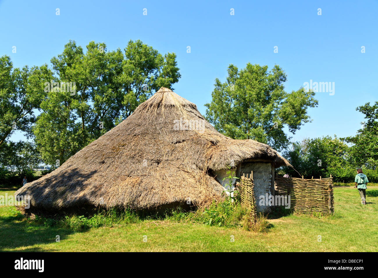 Iron Age Roundhouse reconstruction at Flag Fen Archaeological Park, Peterborough, England Stock Photo