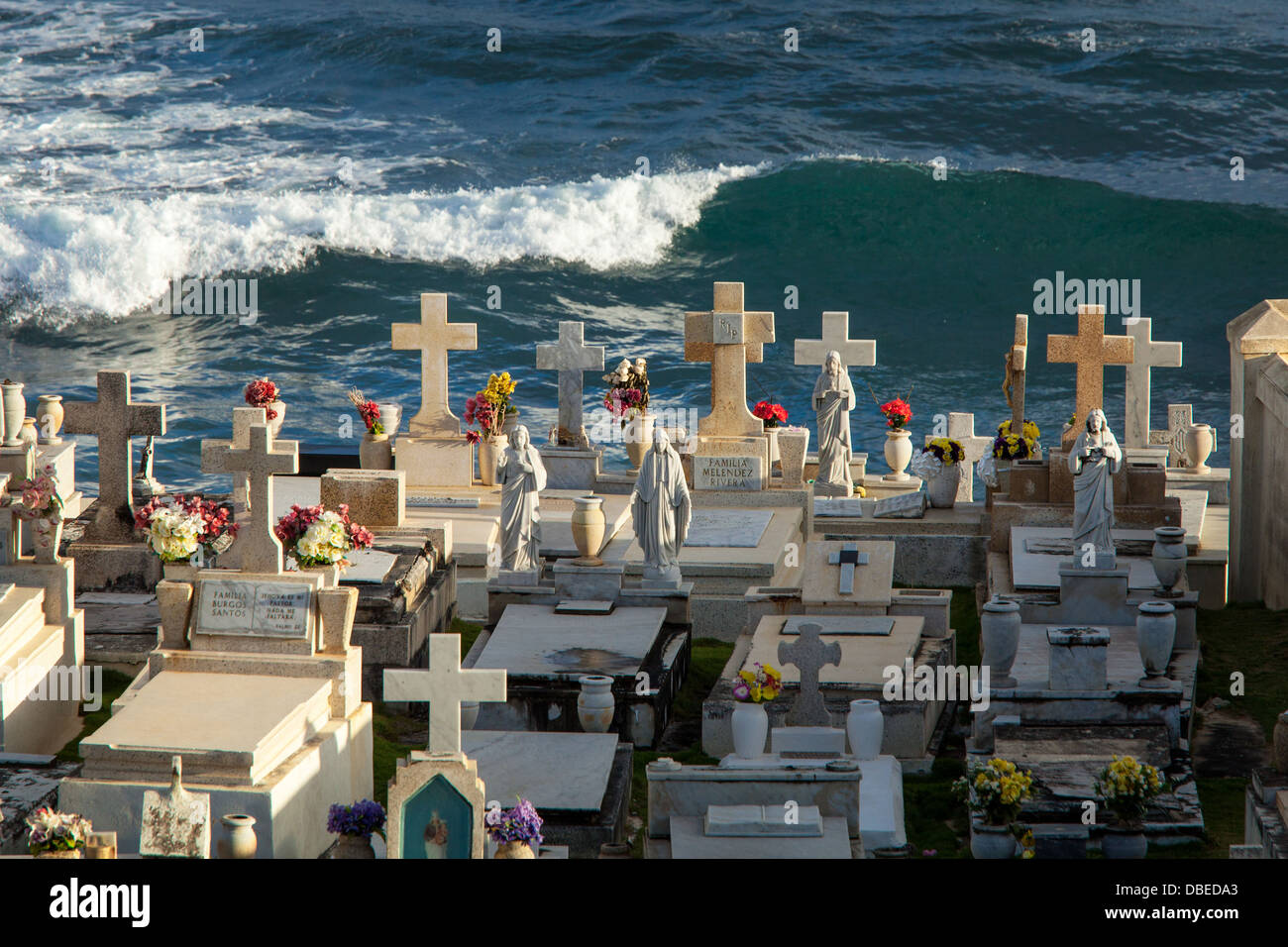 Santa María Magdalena de Pazzis cemetery near the sea at El Morro in Old San Juan, Puerto Rico. Stock Photo