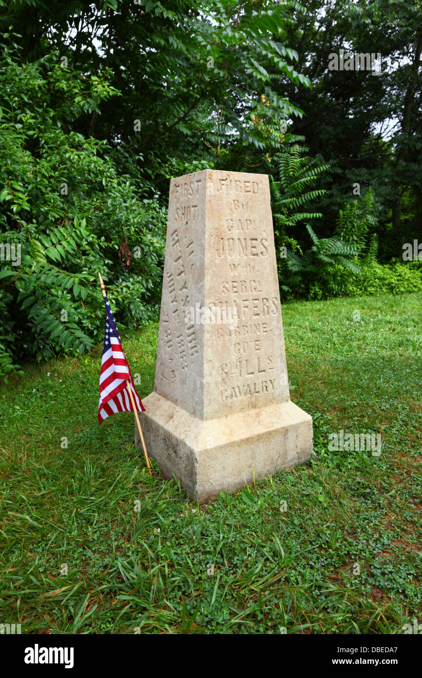 Monument marking spot where first shot of Battle of Gettysburg was fired, Gettysburg, Pennsylvania, United States of America Stock Photo