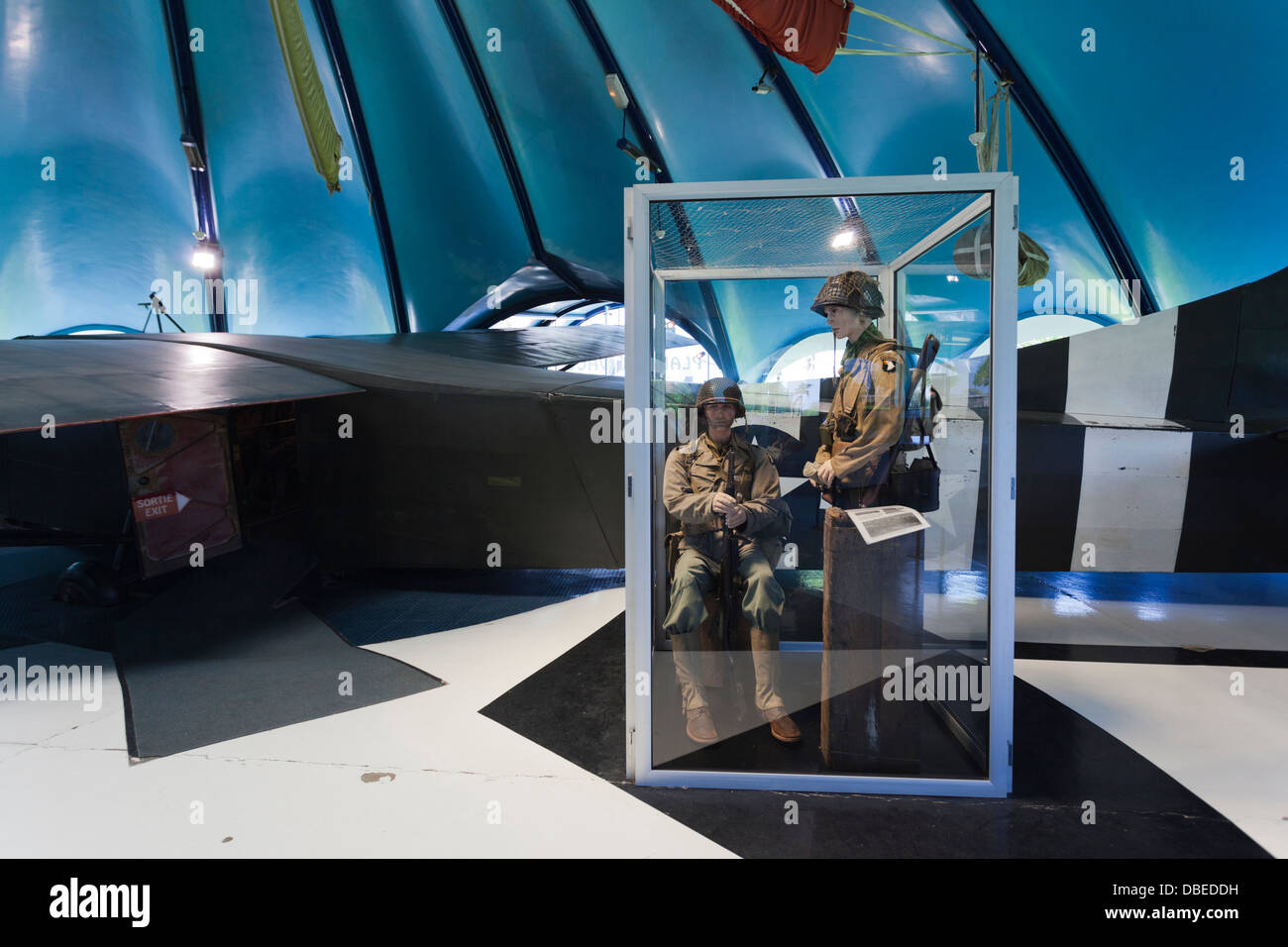 France, Normandy, Sainte Mere Eglise, Musee Airborne. Utah Beach diorama with British Horse troop glider and US paratroopers. Stock Photo