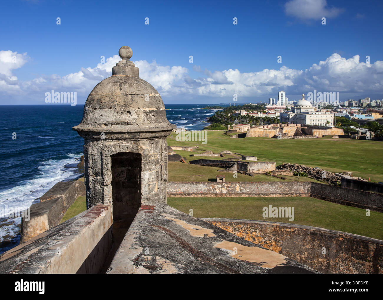 Turret on top of San Cristobal Fort in San Juan, Puerto Rico. Stock Photo