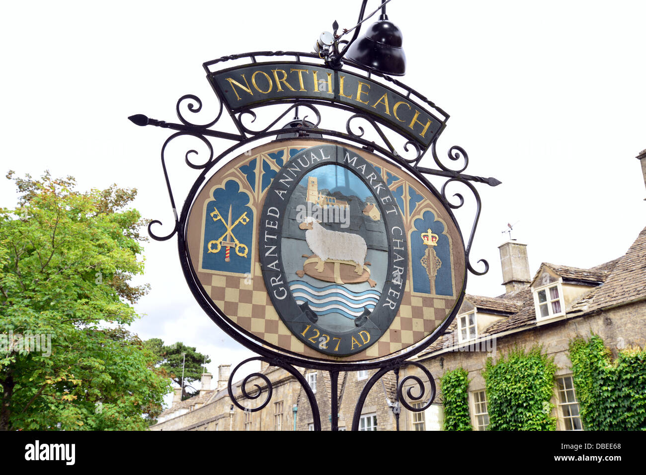 Town sign, Northleach, Gloucestershire, England, United Kingdom Stock Photo