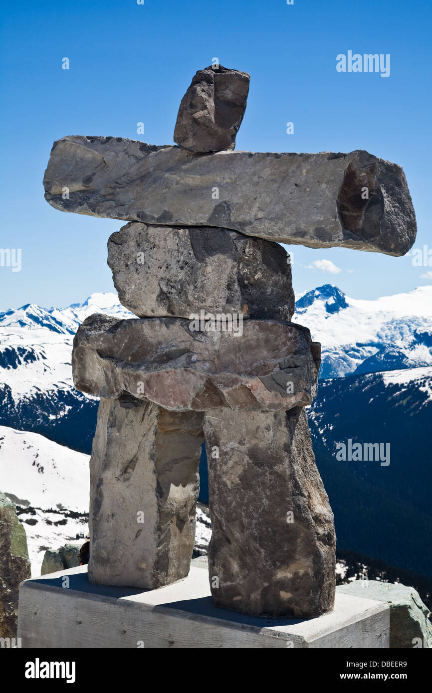 An Inukshuk on the peak of Blackcomb mountain, Whistler Stock Photo