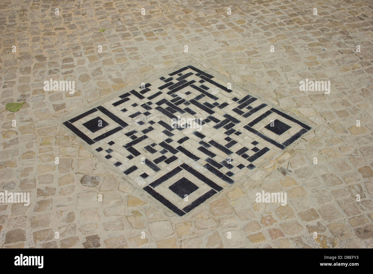 QR code in Portuguese cobblestone Stock Photo