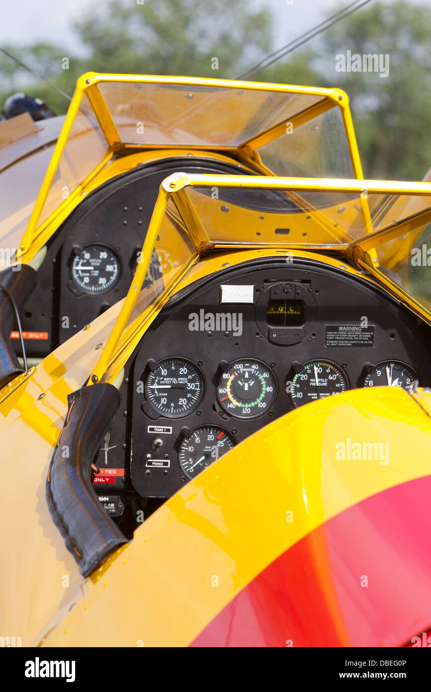 Boeing N2S Stearman (PT-17) cockpit and instrument panel. Stock Photo
